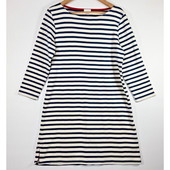 Lake Breton Stripe Dress Women Medium Navy French Blue Supima Cotton Knee Length - Picture 1 of 12